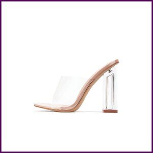 Clear Strap Nude High Heel Mule